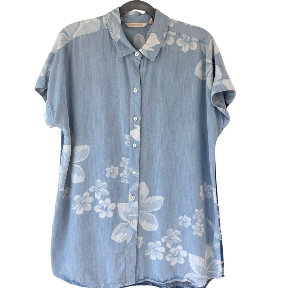 Soft Surroundings Women's Denim-Blue Tencel Chambray Lochlea Tunic Shirt - Picture 5 of 14